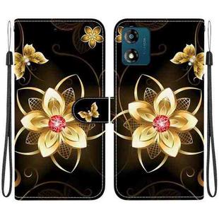 For Motorola Moto E13 Crystal Texture Colored Drawing Leather Phone Case(Gold Flower)