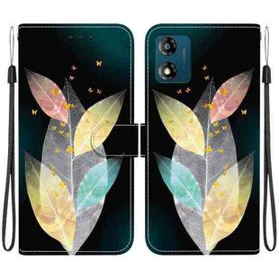 For Motorola Moto E13 Crystal Texture Colored Drawing Leather Phone Case(Colored Leaves)