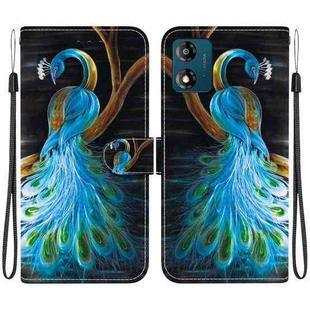 For Motorola Moto E13 Crystal Texture Colored Drawing Leather Phone Case(Peacock)