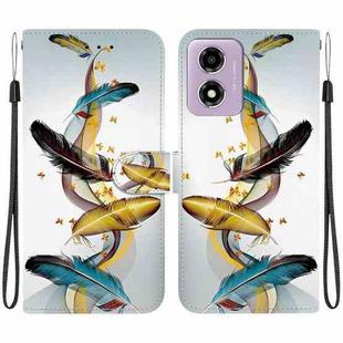 For Motorola Moto G04s / E14 Crystal Texture Colored Drawing Leather Phone Case(Gold Butterfly Feathers)