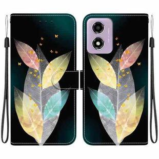 For Motorola Moto G04s / E14 Crystal Texture Colored Drawing Leather Phone Case(Colored Leaves)