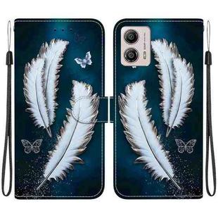 For Motorola Moto G13 / G23 / G53 Crystal Texture Colored Drawing Leather Phone Case(White Butterfly Feathers)