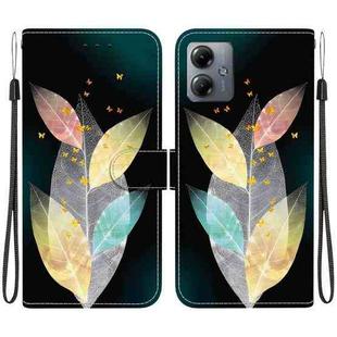 For Motorola Moto G14 Crystal Texture Colored Drawing Leather Phone Case(Colored Leaves)