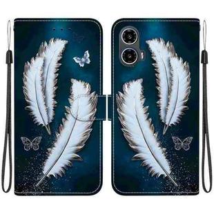 For Motorola Moto G34 5G Crystal Texture Colored Drawing Leather Phone Case(White Butterfly Feathers)