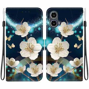 For Motorola Moto G34 5G Crystal Texture Colored Drawing Leather Phone Case(Magnolia)