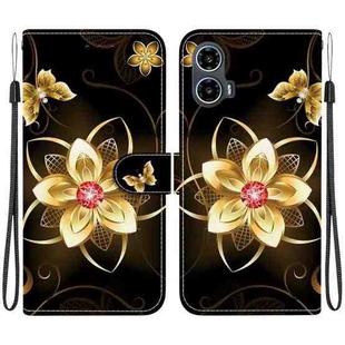 For Motorola Moto G34 5G Crystal Texture Colored Drawing Leather Phone Case(Gold Flower)