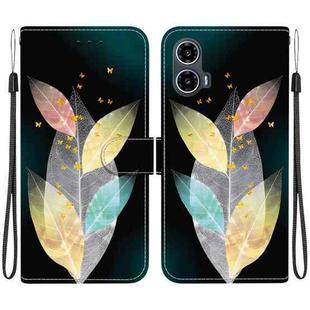 For Motorola Moto G34 5G Crystal Texture Colored Drawing Leather Phone Case(Colored Leaves)