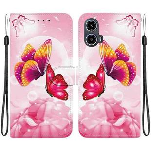 For Motorola Moto G34 5G Crystal Texture Colored Drawing Leather Phone Case(Pink Butterflies)