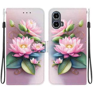 For Motorola Moto G34 5G Crystal Texture Colored Drawing Leather Phone Case(Lotus)