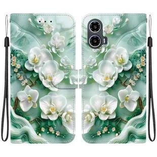 For Motorola Moto G34 5G Crystal Texture Colored Drawing Leather Phone Case(Jade Flowers)