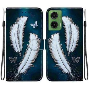 For Motorola Moto G35 Crystal Texture Colored Drawing Leather Phone Case(White Butterfly Feathers)