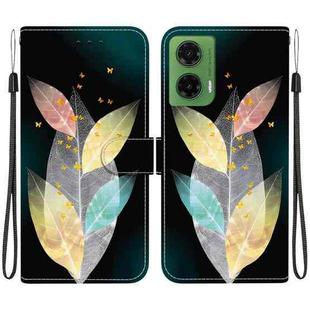 For Motorola Moto G35 Crystal Texture Colored Drawing Leather Phone Case(Colored Leaves)