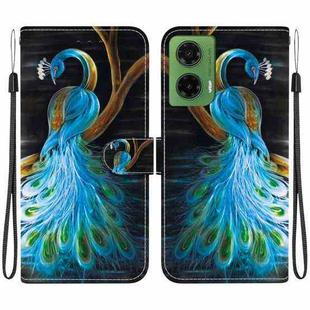 For Motorola Moto G35 Crystal Texture Colored Drawing Leather Phone Case(Peacock)