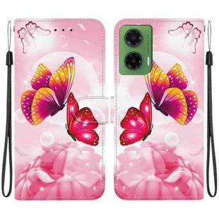 For Motorola Moto G35 Crystal Texture Colored Drawing Leather Phone Case(Pink Butterflies)