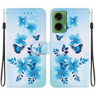 For Motorola Moto G35 Crystal Texture Colored Drawing Leather Phone Case(Blue Butterflies)