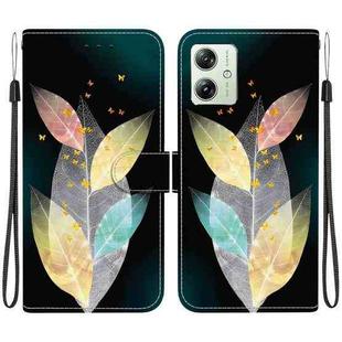 For Motorola Moto G54 Crystal Texture Colored Drawing Leather Phone Case(Colored Leaves)