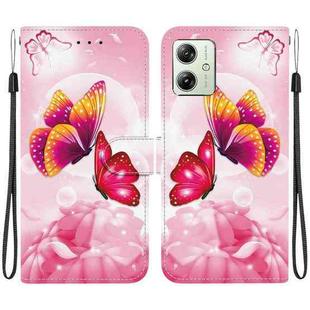 For Motorola Moto G54 Crystal Texture Colored Drawing Leather Phone Case(Pink Butterflies)