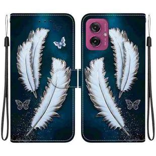 For Motorola Moto G55 Crystal Texture Colored Drawing Leather Phone Case(White Butterfly Feathers)