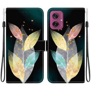 For Motorola Moto G55 Crystal Texture Colored Drawing Leather Phone Case(Colored Leaves)