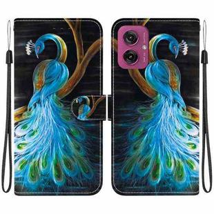 For Motorola Moto G55 Crystal Texture Colored Drawing Leather Phone Case(Peacock)