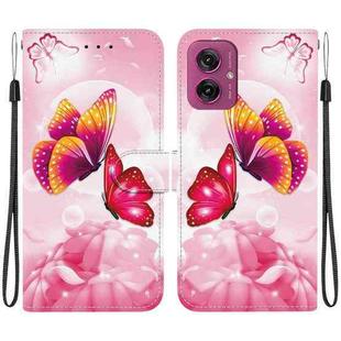 For Motorola Moto G55 Crystal Texture Colored Drawing Leather Phone Case(Pink Butterflies)