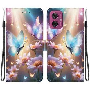 For Motorola Moto G55 Crystal Texture Colored Drawing Leather Phone Case(Butterfly Love Flower)