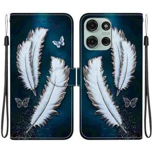 For Motorola Moto G75 5G Crystal Texture Colored Drawing Leather Phone Case(White Butterfly Feathers)