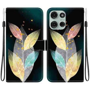 For Motorola Moto G75 5G Crystal Texture Colored Drawing Leather Phone Case(Colored Leaves)