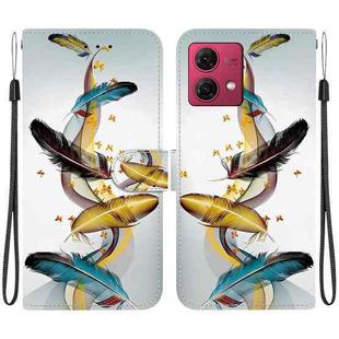 For Motorola Moto G84 Crystal Texture Colored Drawing Leather Phone Case(Gold Butterfly Feathers)