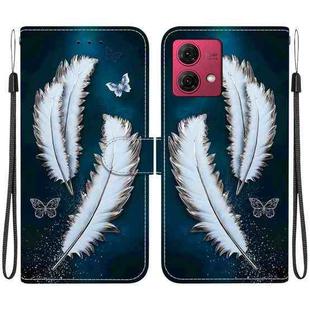 For Motorola Moto G84 Crystal Texture Colored Drawing Leather Phone Case(White Butterfly Feathers)