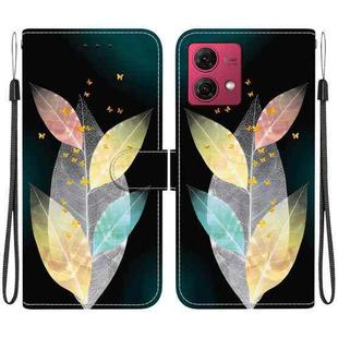 For Motorola Moto G84 Crystal Texture Colored Drawing Leather Phone Case(Colored Leaves)