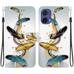 For Motorola Moto G85 Crystal Texture Colored Drawing Leather Phone Case(Gold Butterfly Feathers)