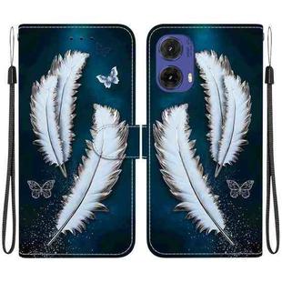 For Motorola Moto G85 Crystal Texture Colored Drawing Leather Phone Case(White Butterfly Feathers)