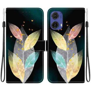 For Motorola Moto G85 Crystal Texture Colored Drawing Leather Phone Case(Colored Leaves)