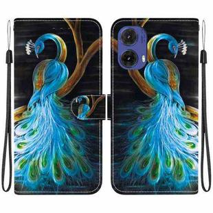 For Motorola Moto G85 Crystal Texture Colored Drawing Leather Phone Case(Peacock)