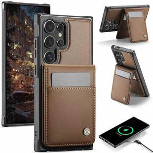 For Samsung Galaxy S24 Ultra 5G JEEHOOD J06 British Style RFID MagSafe Card Bag PU Phone Case(Brown)