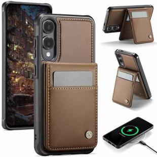 For Samsung Galaxy S25 Edge 5G JEEHOOD J06 British Style RFID MagSafe Card Bag PU Phone Case(Brown)