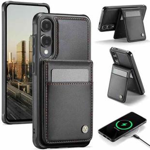 For Samsung Galaxy S25 Edge 5G JEEHOOD J06 British Style RFID MagSafe Card Bag PU Phone Case(Black)