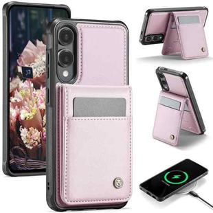For Samsung Galaxy S25 Edge 5G JEEHOOD J06 British Style RFID MagSafe Card Bag PU Phone Case(Pink)