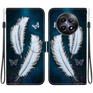 For Realme 12 5G Crystal Texture Colored Drawing Leather Phone Case(White Butterfly Feathers)