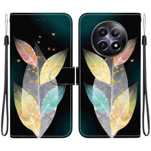 For Realme 12 5G Crystal Texture Colored Drawing Leather Phone Case(Colored Leaves)