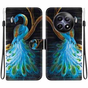 For Realme 12 5G Crystal Texture Colored Drawing Leather Phone Case(Peacock)