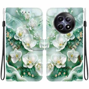 For Realme 12 5G Crystal Texture Colored Drawing Leather Phone Case(Jade Flowers)