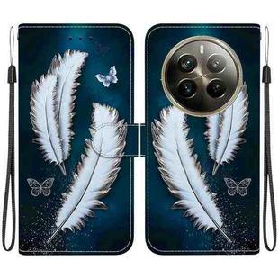 For Realme 12 Pro+ Global Crystal Texture Colored Drawing Leather Phone Case(White Butterfly Feathers)