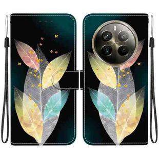 For Realme 12 Pro+ Global Crystal Texture Colored Drawing Leather Phone Case(Colored Leaves)