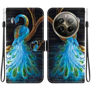 For Realme 12 Pro+ Global Crystal Texture Colored Drawing Leather Phone Case(Peacock)