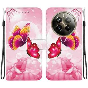 For Realme 12 Pro+ Global Crystal Texture Colored Drawing Leather Phone Case(Pink Butterflies)