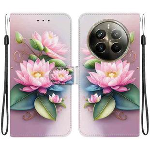 For Realme 12 Pro+ Global Crystal Texture Colored Drawing Leather Phone Case(Lotus)