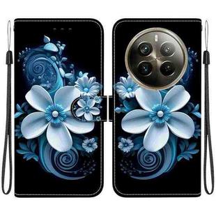 For Realme 12 Pro+ Global Crystal Texture Colored Drawing Leather Phone Case(Black Orchid)