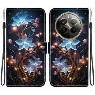 For Realme 12 Pro+ Global Crystal Texture Colored Drawing Leather Phone Case(Little Lantern Flower)